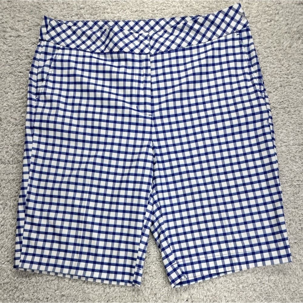 Izod Golf Bermuda Shorts Women's 12 Blue & White Checked Mid Rise 10" Inseam‎